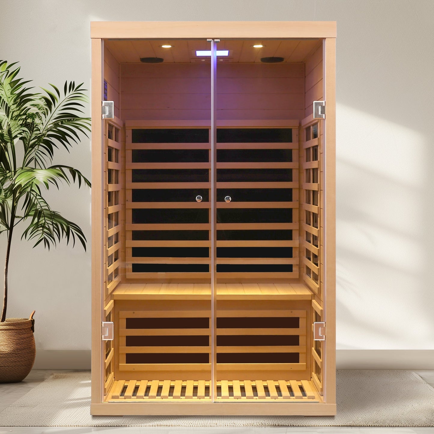 Indoor Far Infrared Sauna for Two with Hemlock Wood
