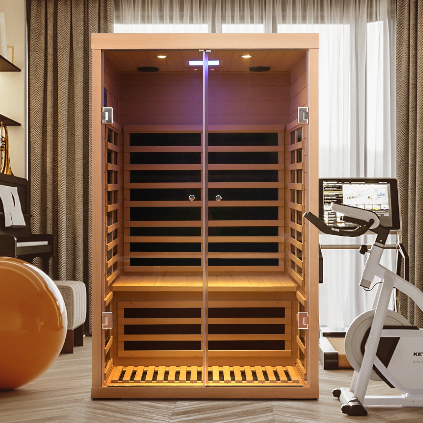 Indoor Far Infrared Sauna for Two with Hemlock Wood