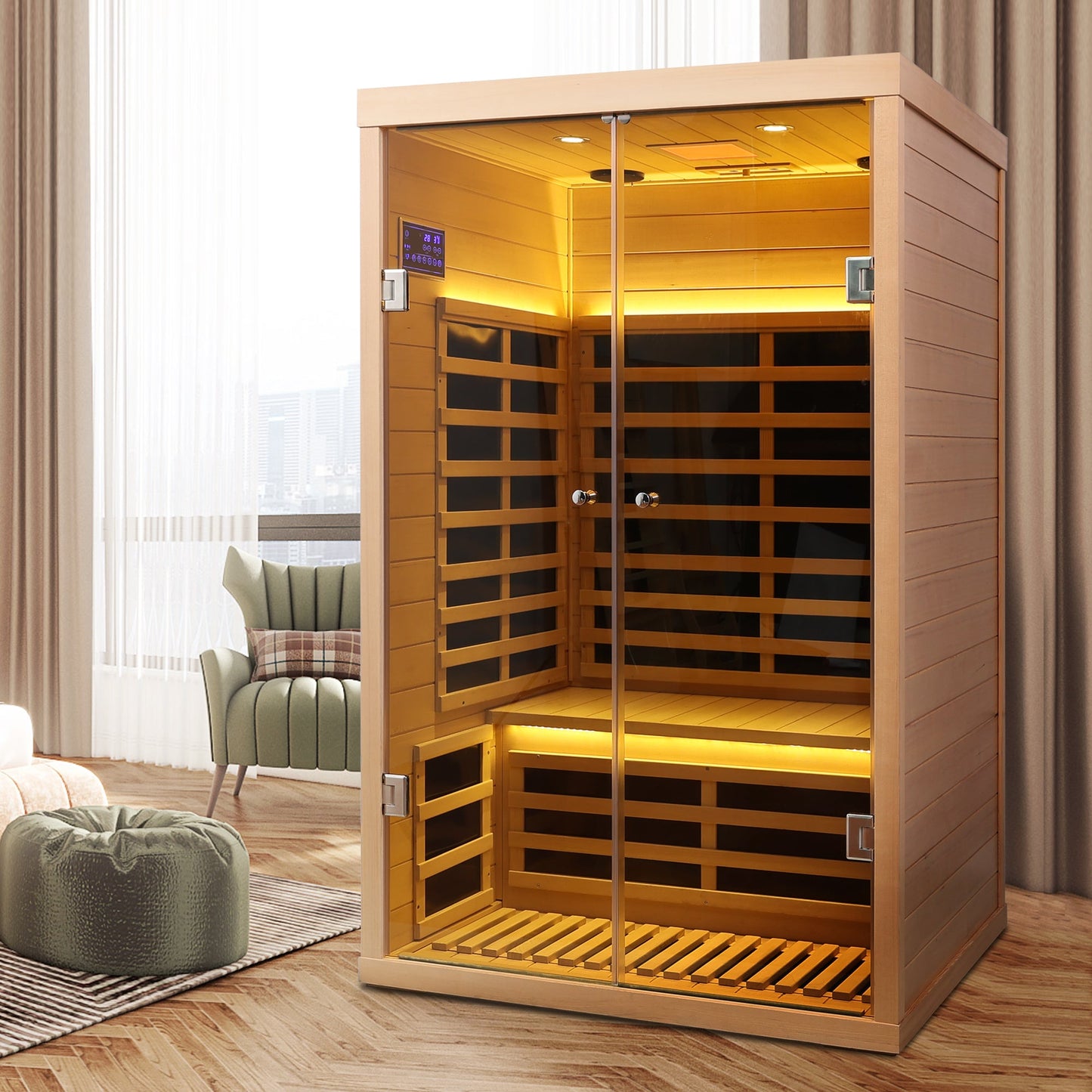 Indoor Far Infrared Sauna for Two with Hemlock Wood