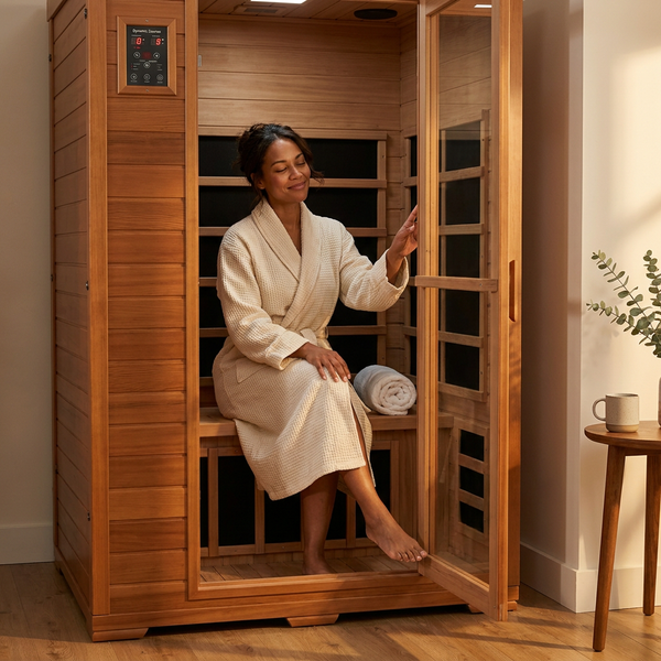 2-Person Infrared Sauna Built to Reduce EMF Exposure, Canadian Hemlock Wood, 6 Carbon Heating Panels